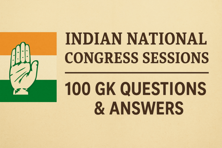 100 GK Questions on Indian National Congress Sessions with Answers & Explanations | Modern Indian History Notes