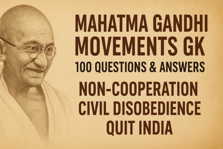 Mahatma Gandhi Movements GK – 100 Questions and Answers (Non-Cooperation, Civil Disobedience, Quit India)