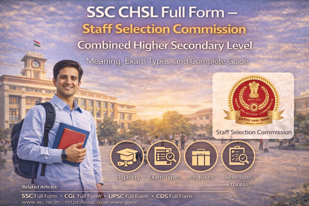 SSC CHSL Full Form – Staff Selection Commission Combined Higher Secondary Level: Meaning, Exam Types, and Complete Guide