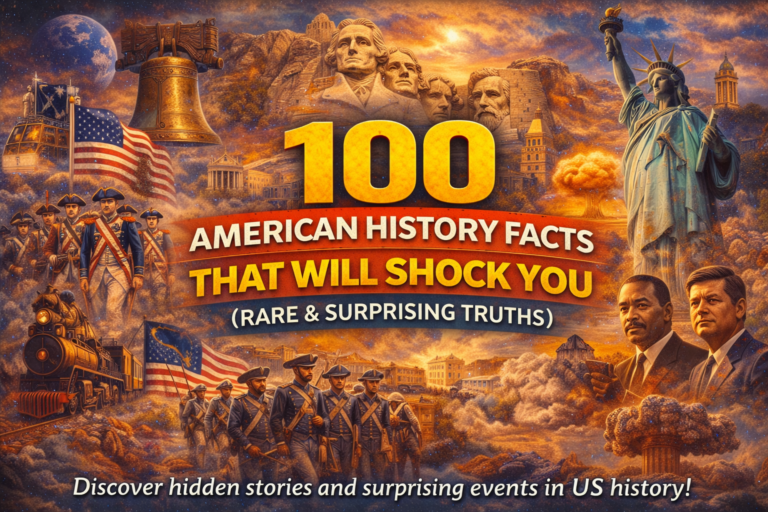 Discover 100 American history facts that will shock you — surprising events, hidden stories and lesser known truths from colonial times to modern America.